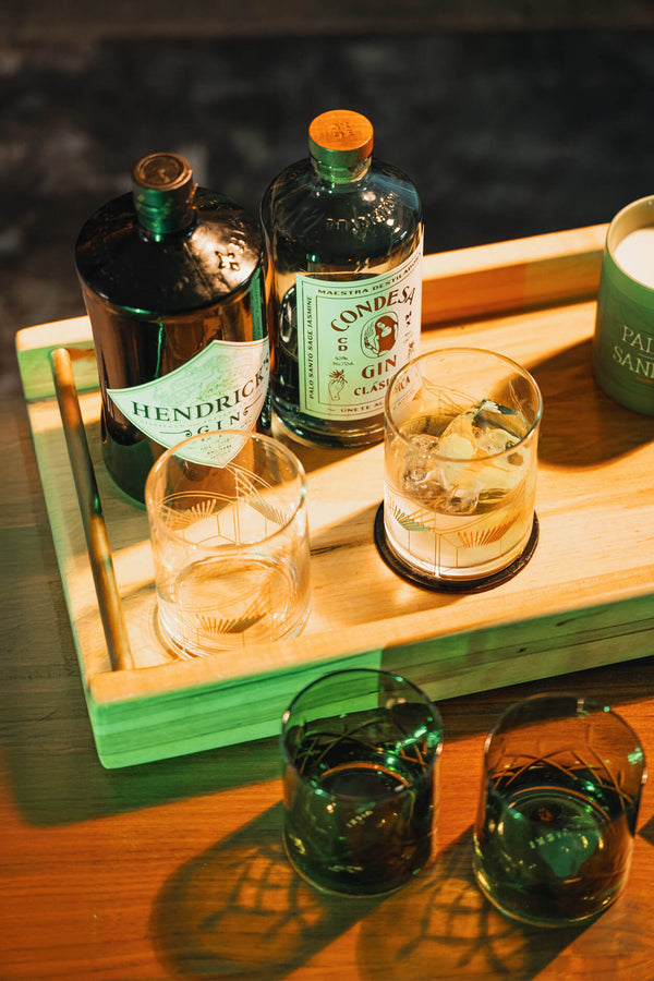 Large Wood & Brass Serving Tray