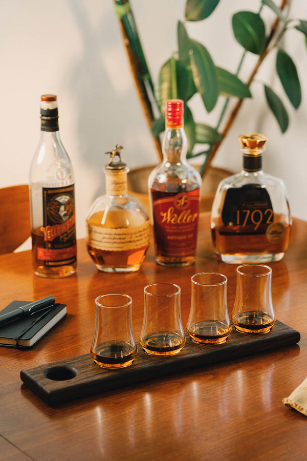 Whiskey Flight Tasting Board with 4 Glasses