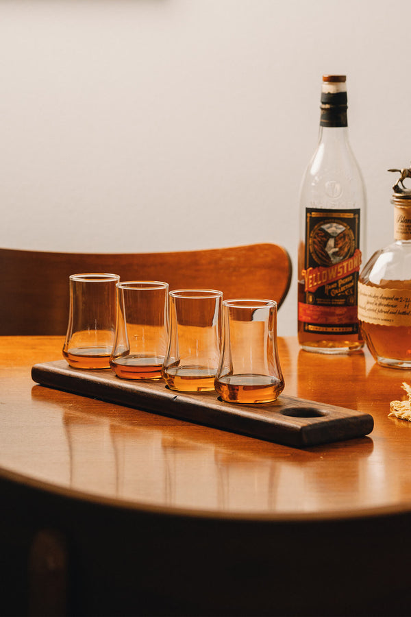 Whiskey Flight Tasting Board with 4 Glasses