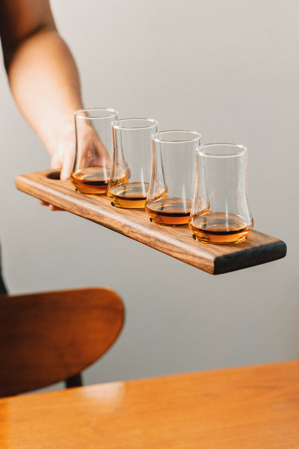 Whiskey Flight Tasting Board with 4 Glasses